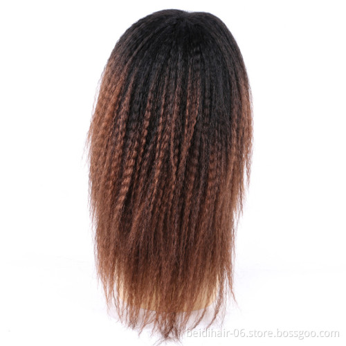 Ombre Wigs Afro Fluffy Yaki Kinky Straight Synthetic Perm Marley Hair Wig Non Lace Machine Sewing Wig 14inch